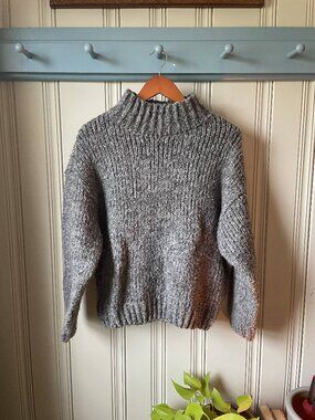 Gray Chunky Knit Turtleneck Sweater Cozy Thick Knit Pullover Size S